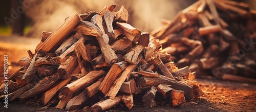 Piled wood on ground