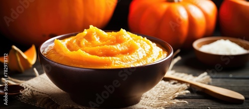 Pumpkin puree in bowl with ...