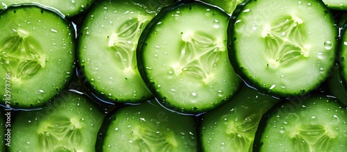 Fresh cucumber slices with dew