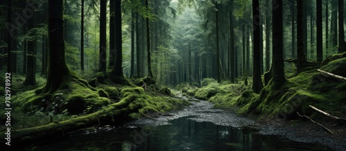 A serene brook flows through lush woods