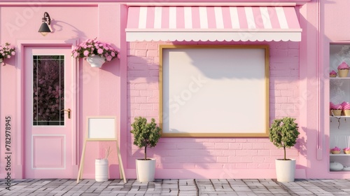 Cozy dessert shop facade featuring a blank menu board ready for today's sweet specials photo