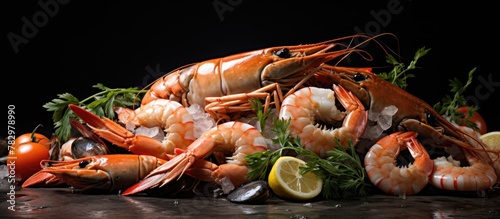 Fresh seafood assortment on...