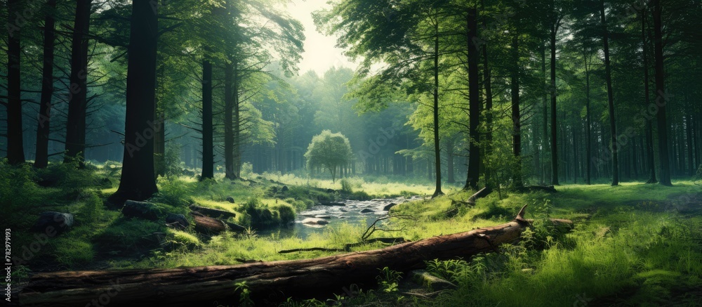 Obraz premium Forest stream fallen tree