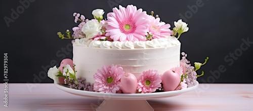 Pink flowers adorn white bi...