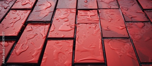 Red tiles with water droplets