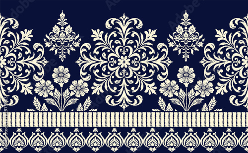 Motifs Ikat floral paisley embroidery on white background.geometric ethnic oriental pattern traditional.Aztec style abstract vector illustration.design for texture,fabric,clothing,wrapping,decoration