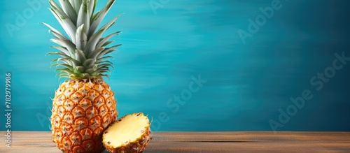 Pineapple Halved on Wooden ...