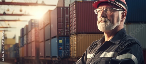 Man wearing red hat and glasses poses by train photo