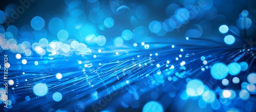 Detailed view of fiber optic cables connected in a network setting emphasizing communication