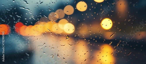 Rain drops on window with c...
