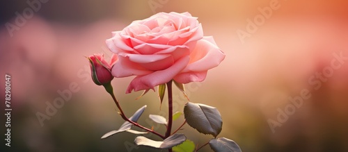 Pink rose blooms in sunlight