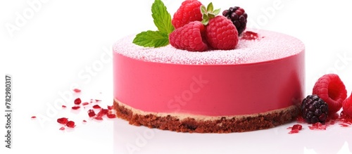 Cake topped with raspberrie...