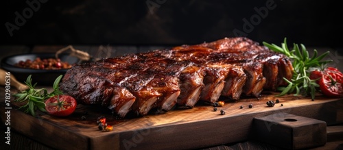 Close-up of ribs and tomato...