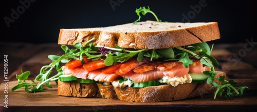Close-up of salmon and vege...