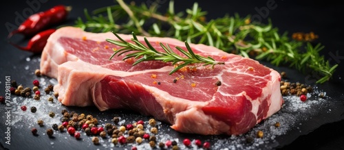 Raw meats on black plate wi...