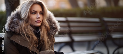 Blonde woman with fur hood ...