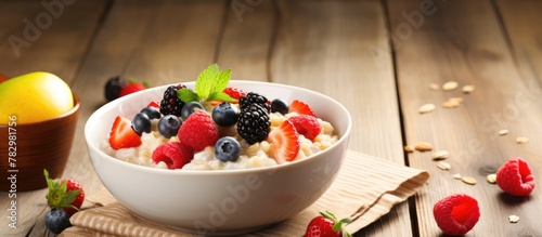 Bowl of oatmeal topped with...