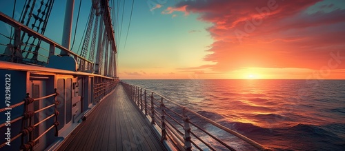 Boat sails at sunset