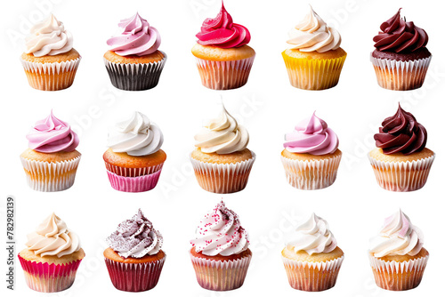 Rainbow Frosted Cupcake Delight. On Transparent Background.