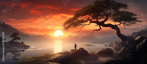 Man observing sunset from r...