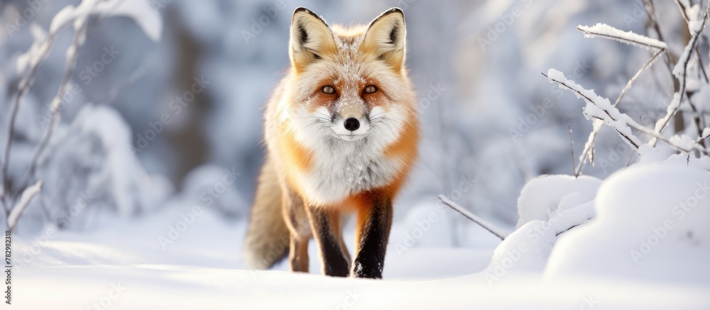 Fototapeta premium Fox gazing at the camera in snow