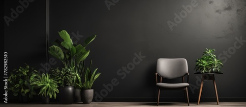 Dark room with chair and pl...