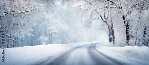 Snowy road with trees and s...
