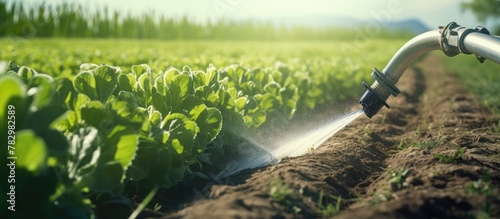 Watering lettuce field with...