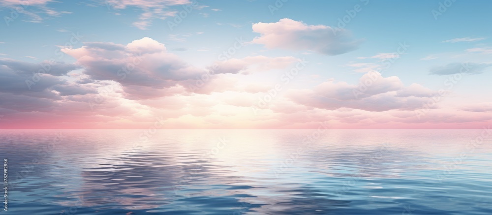 Calm Ocean with Pink Sky and Clouds