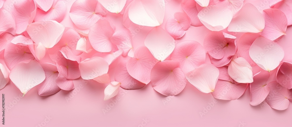 Delicate pink flower petals on pink backdrop