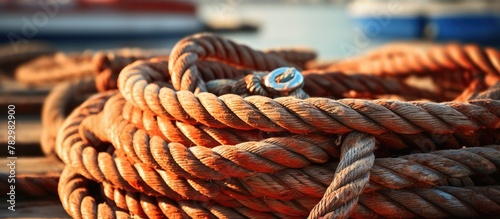 Close-up of ringed mooring rope for ships and cargo