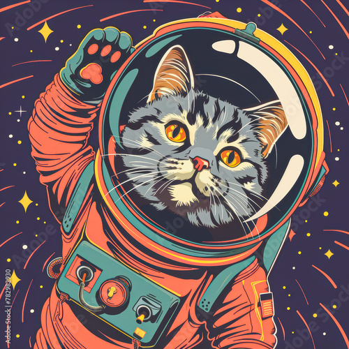 Cosmic Cat Astronaut Adrift in Starry Space World Space Week