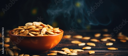 Close up bowl peanuts table