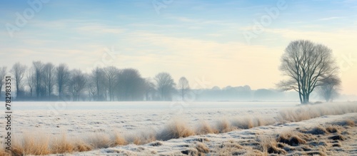 Snow-covered field with distant trees, Granchester Meadows surroundings photo