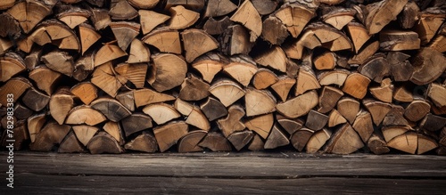 Pile of firewood on wooden ...