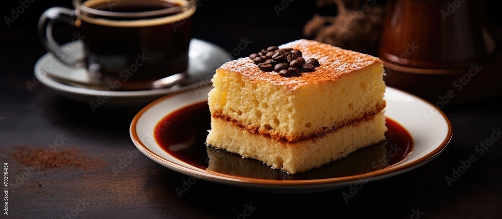 Plate holds cake and coffee cup Plate holds cake and coffee cup