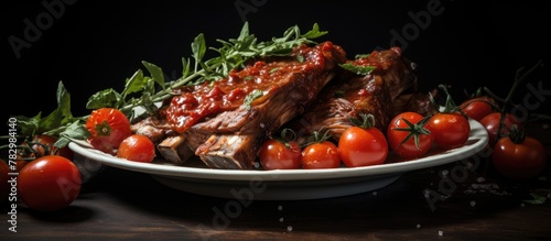 Plate of cooked meat with f...