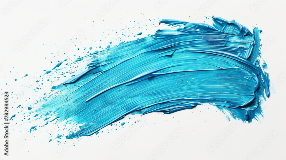 Aqua blue paint brush stroke on a pure white background
