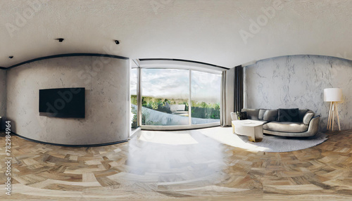360 panorana of modern interior room 3D rendering photo