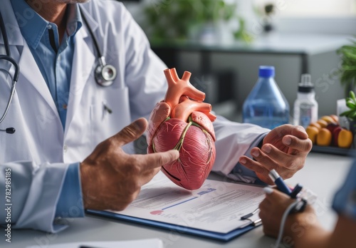 Cardiologist professionals utilize virtual interface to analyze patient's heart and blood arteries, utilizing medical technology to identify and address heart problems in healthcare. photo