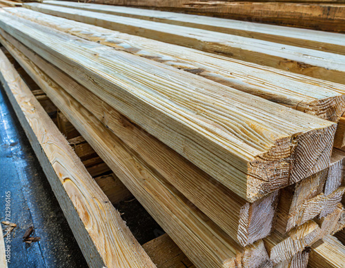 Close up view of pine wood timber, industrial lumber material for detailed examination