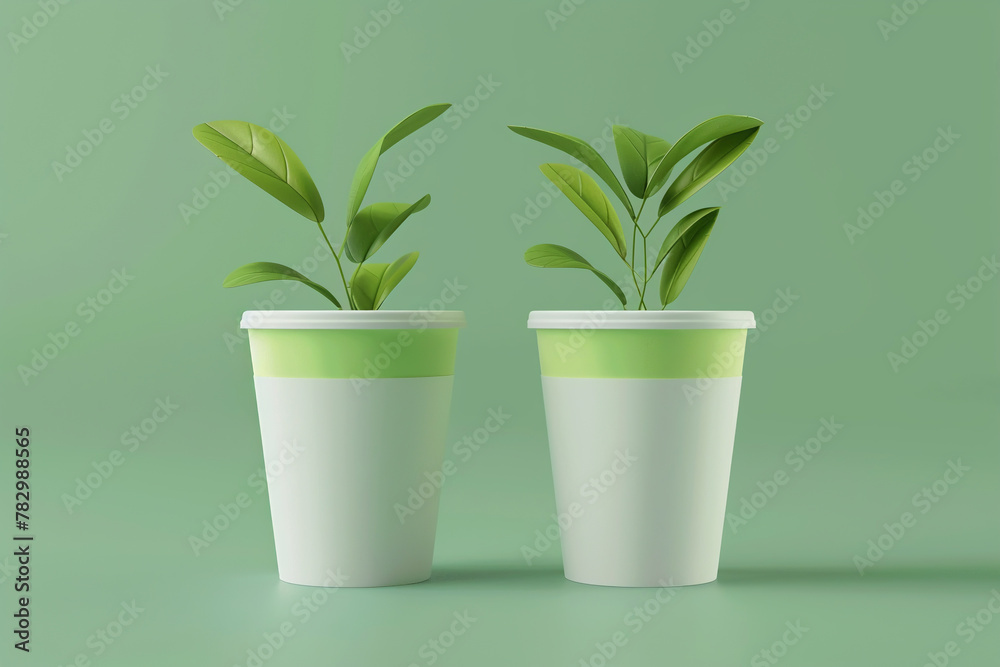 Twin Potted Plants with Lush Green Leaves Twin Potted Plants with Lush Green Leaves