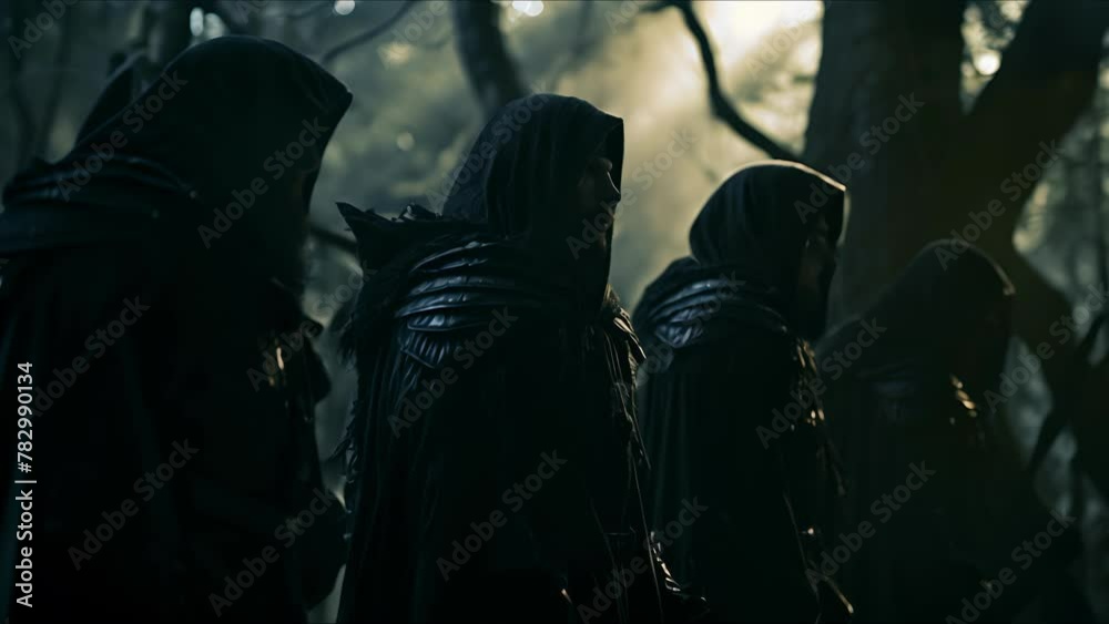 Robbers in medieval forest. The concept of medieval history, life and culture. Ai-generated. Robbers in medieval forest. The concept of medieval history, life and culture. Ai-generated.