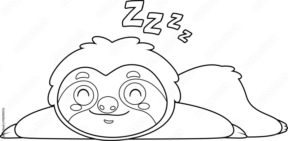 Fototapeta premium Outlined Funny Cute Sloth Cartoon Character Sleeping. Vector Hand Drawn Illustration Isolated On Transparent Background