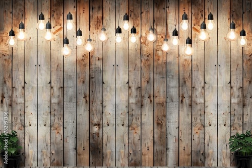 wood wall with bulb lights lamp. nice brick show room with spotlights. generative ai.