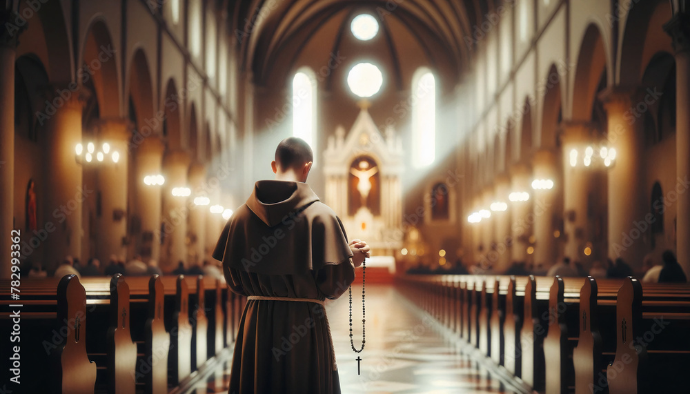 catholic monk praying in church