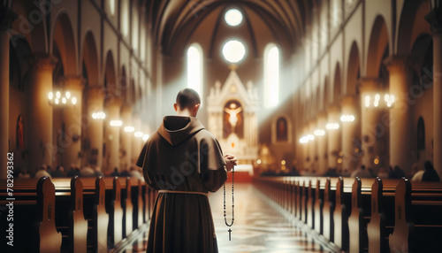 catholic monk praying in church
