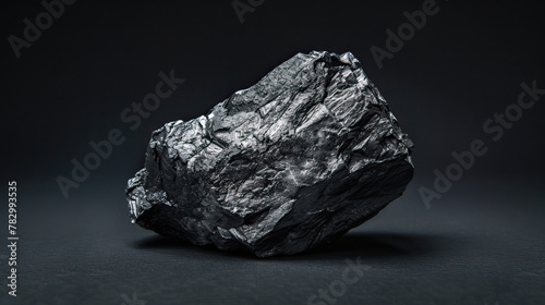 Macro photography, close-up shot, raw, uncut, unrefined silver ore rocks, isolated against modern black background. Bright, studio lighting, bokeh, mining, mined © Goodwave Studio