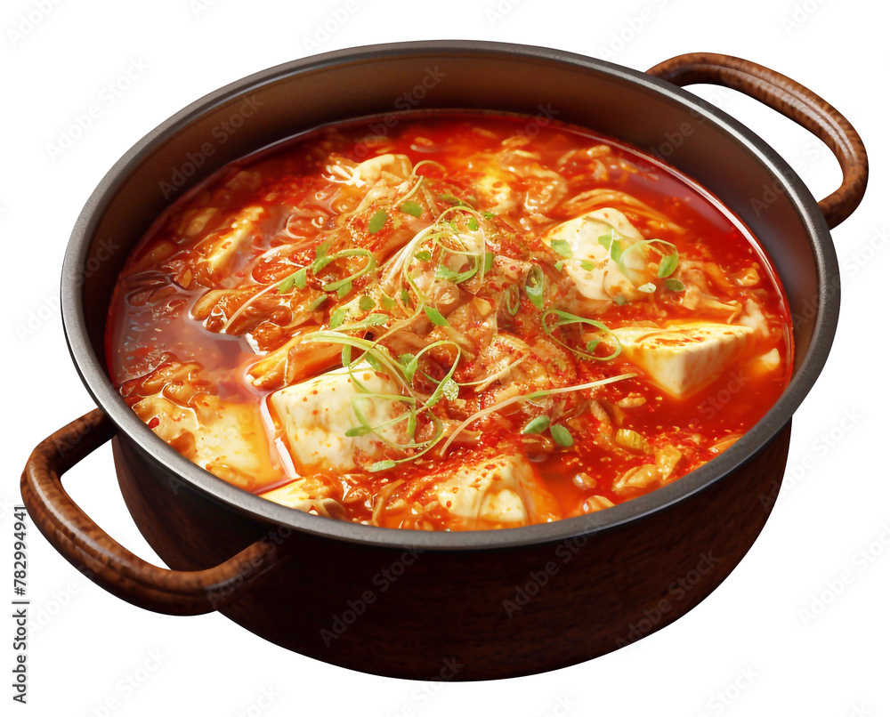 kimchi tofu soup, Kimchi stew, Kimchi-jjigae, Korean food, isoleted background.