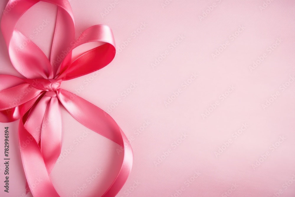 Elegant pink satin ribbon bow placed on a soft pink background with ample copy space. Satin Ribbon Bow on Pink Background Elegant pink satin ribbon bow placed on a soft pink background with ample copy space. Satin Ribbon Bow on Pink Background
